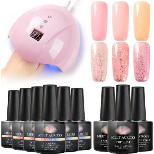 10pcs/set Rose Gold Pink Series Color Glitter Sequins Nail Gel Polish Base Top Coat Set Semi Permanant Soak Off UV LED Nails Gel