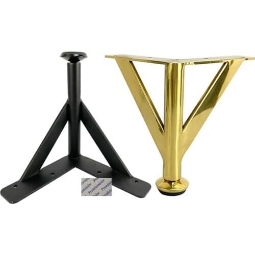 2Pcs Titanium Gold Matte Black Steel Triangle Furniture Cabinet Cupboard Coffee Table Leg With Leveling Feet