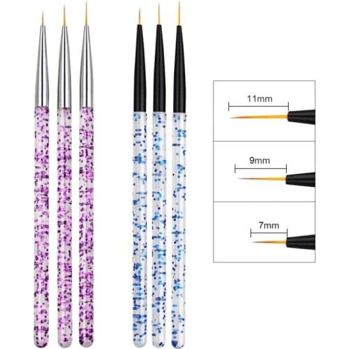 3pcs/Set Nail Art Liner Drawing Pen with Sequin Rod 3D Acrylic UV Gel Brushes Drawing Tips Tool Nail Art Salon Phototherapy Pen