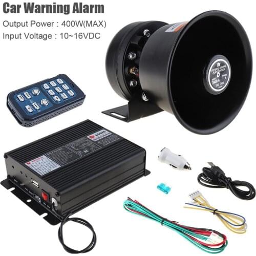 400W 18 Tone Loud Car Warning Alarm Police Siren Horn Speaker Auto Horn 12V with MIC System and Wireless Remote Control