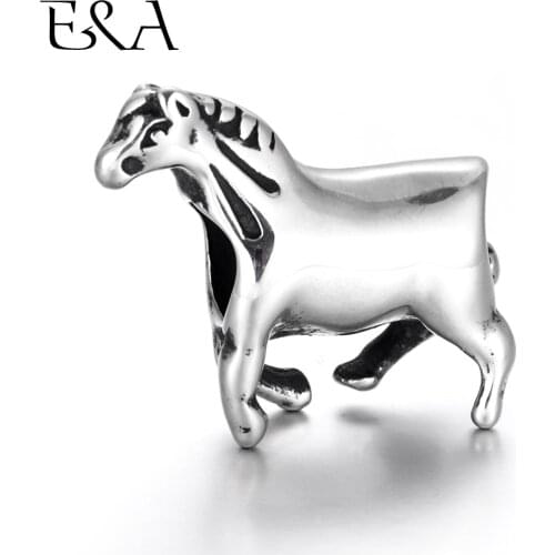 Stainless Steel Beads Horse 5mm Hole Blacken Metal European Bead Slide Animal Charms for DIY Jewelry Bracelet Making Supplies