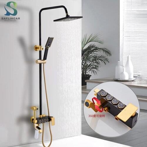Black Gold Bathroom Shower Faucet Space Aluminum Rainfalll Shower With Bidet Hot Cold Water Mixer Tap Wall Mount