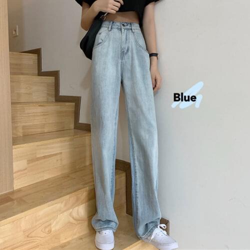 Vintage High Waist Pale Blue Jeans Womens Straight Loose Floor Length Wide Leg Denim Pants Casual Streetwear Denim Trousers