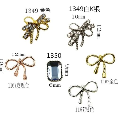 10pcs/pack Japan Alloy Nail Art charms streamer bow luxury recttangle crystal rhinestone Metal Accessorie bride Nail Sticker DIY