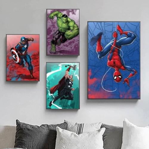 Canvas Painting Iron Man Posters Prints Disney Spiderman Superhero Anime Wall Pictures for Kids Room Wall Art Decoration Cuadros