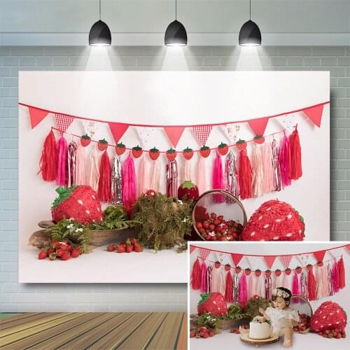 Strawberry Cake Smash Photography Backdrop Girl Baby Birthday Portrait Sweet Girl Birthday Professional Photostudio Props