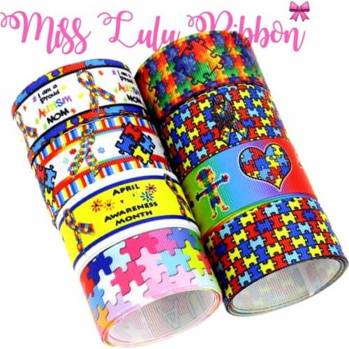 16mm-75mm Jigsaw Series Heart Words Printed Grosgrain Ribbon/Foe Hair Band Making DIY Gift Packing Stuffs 50yards/roll