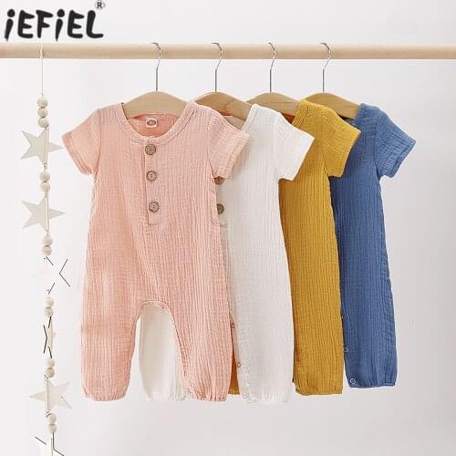 Summer Newborn Baby Boys Girls Rompers Jumpsuit Playsuit Onepiece Cotton Linen Short Sleeve Sunsuit Toddler Infant Baby Clothing
