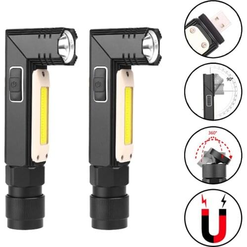 2pcs Magnetic LED Flashlight Ultra Bright Waterproof COB Light Rechargeable Torch Tail Magnet Work Light 90 Degrees Rotate Lamp