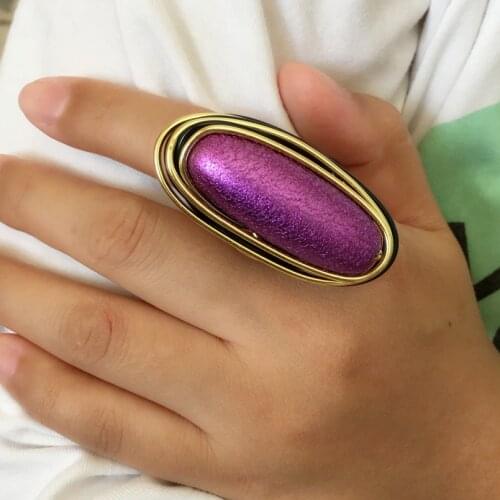 MANILAI Bohemian Handmade Metal Wire Purple Acryl Big Rings For Women Statement Jewelry Fashion Finger Rings Vintage Accessories
