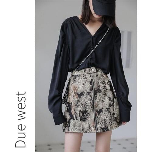 Fashion Korean Denim Skirt Trend Zipper Casual Cat Print Vintage Sexy Tight Mini Xs Female Skirts High Waist Summer Street Style