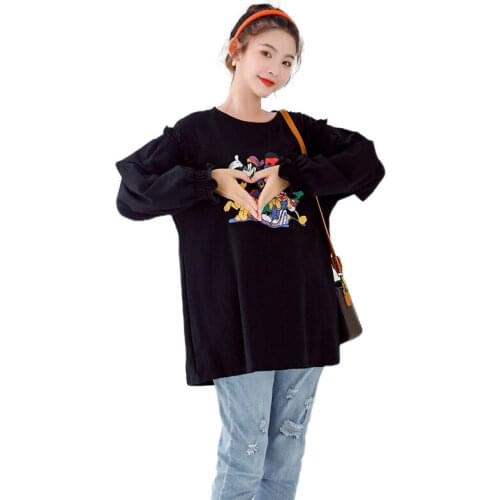 Trend Cartoon Pattern Loose Hoodie Crew Neck Elastic Lace Sleeve Fashion Pregnant Women Hoodie Manufacturers Wholesale