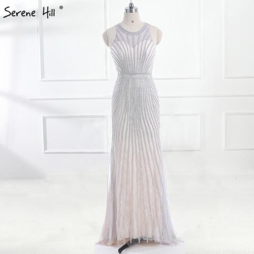 Fashion Halter Gold Evening Party Dress Real Photos Nude Tulle Diamond Party Occasion 2020 Formal Long Evening Dress LA6008