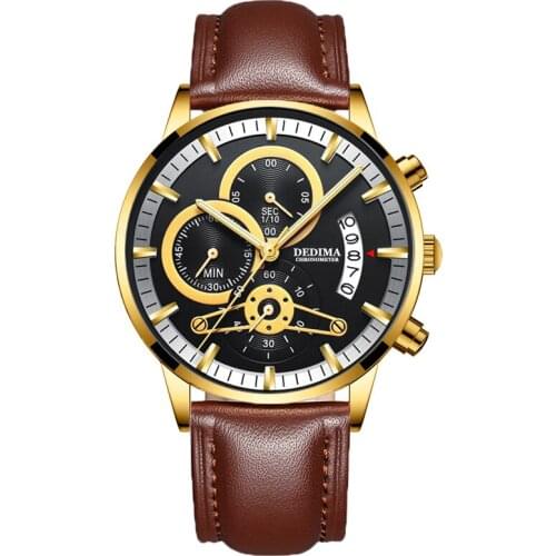 2021 Solid Steel Band Mens Watch Waterproof Coated Glass Luminous Three-eye 6-pin Quartz Watch For Men