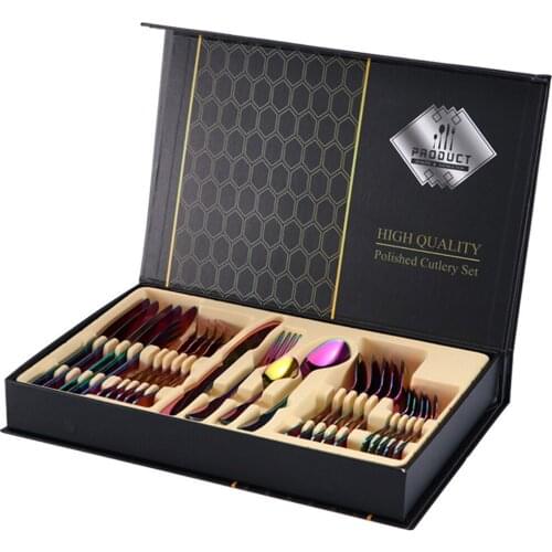 24pcs Gold Dinnerware Set Stainless Steel Tableware Set Knife Fork Spoon Luxury Cutlery with Gift Box Flatware Dishwasher Safe
