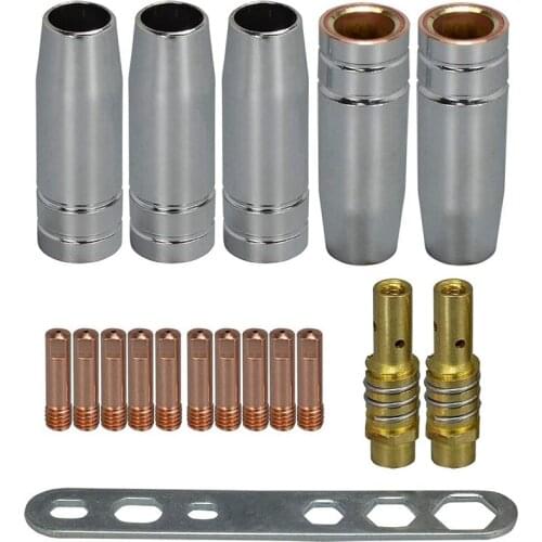 18Pcs Welding Torch Kit Contact Tip 0.8mm M6 & Tips Holder Difuser & Shield Cup for Mb15 15Ak Mig Welding Torch