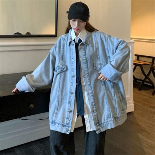 2021 Spring Autumn Fashion New Style Loose Long-Sleeved Retro Harajuku Style Mid-Length Casual Denim Jacket Top Trendy H191