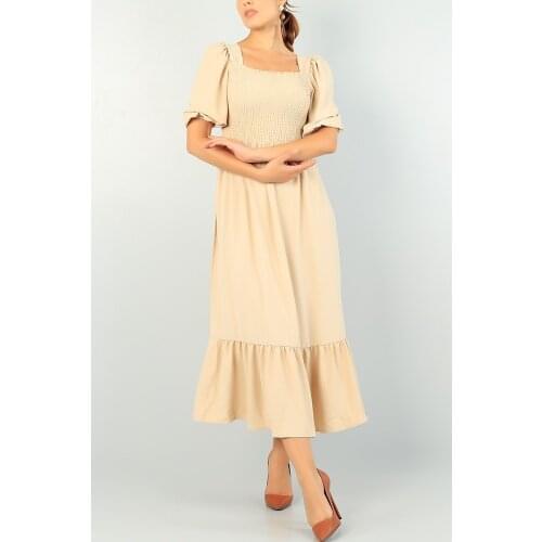 Kadın Elbise Renkli Desenli Kol Pileli 2021 Trend Kaliteli Moda Yeni % 95 Viskon % 5 Elestan Kumaştan Seksi Mevsimlik