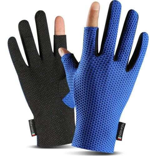 New Summer Ice Silk Sunscreen Fishing Mens Gloves Mesh Breathable Non-slip Man Gloves High Elasticity Soft Outdoor Sports Gloves
