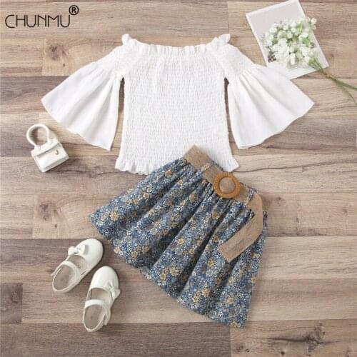 Toddler Kid Girls Clothes Puff Sleeve Chiffon Tops Floral Tutu Skirts with Belt 3pcs Set Outfit Suit Summer Girls Clothing Set