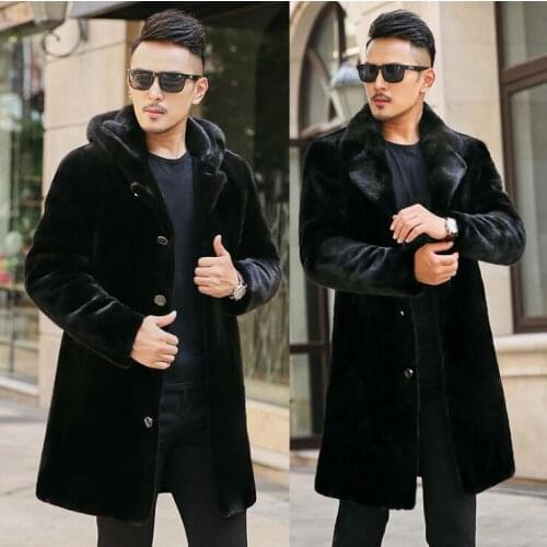 Single-breasted fur leather jacket mens warm faux mink fur leather coat men loose jackets winter thicken jaqueta de couro