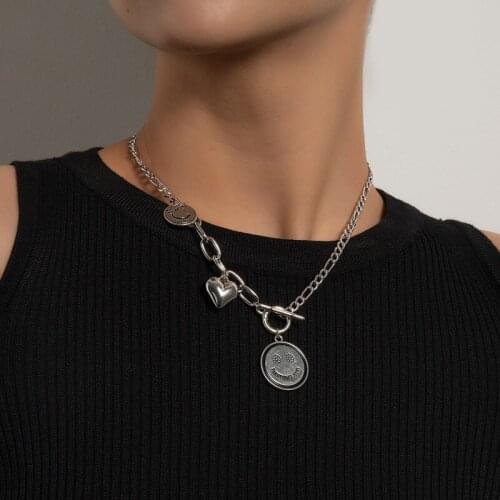 Orgin Summer Unique Design Love Heart Smile Face Pendant Necklacefor Women Vintage Toggle Clasp Asymmetric Necklace Jewelry