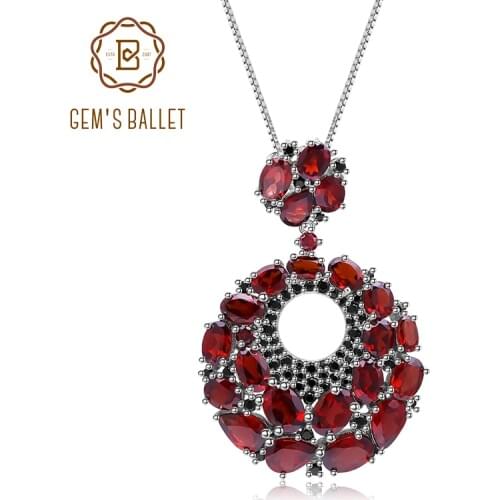 GEMS BALLET Natural Red Garnet Gemstone Vintage 925 Sterling Sliver Pendant Necklace For Women Gift Party Jewelry