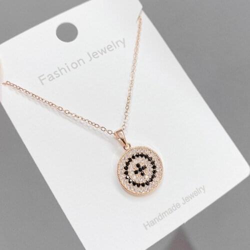 Trendy Simple Sweet Shiny Zircon Paved Cross Round Pendant Necklace For Women Temperament Elegant Jewelry Gifts Clavicle Chain