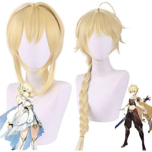 Genshin Impact Traveler Cosplay Wig Aether Lumine Blond Hair Heat Resistant Wigs Men Women Role Play Halloween Costume