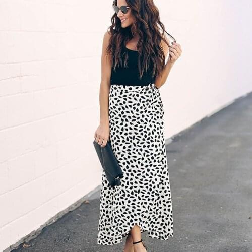 Sexy Polka Dots Print Summer Skirt Women Side Split High Waist Fashion Open Beach Casual Clothes Bottom Elegant Lace-Up Loose