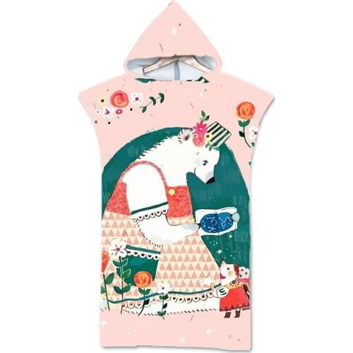 Hooded Beach Towel Microfiber cartoon printed Changing Robe Poncho Surf Towel Swimming Outdooor Bathrobe Wetsuit