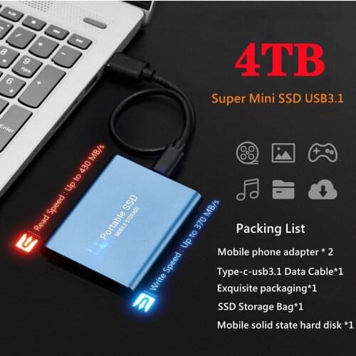 Portable SSD 4TB/2TB/1TBGB Mobile Hard Disk Type C USB3.1 Shockproof Aluminum Alloy Solid State Drive Speed up to 540MB/s