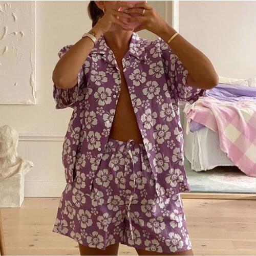 Casual Women Tracksuit Floral printed Shorts Sets Lounge Wear Short Sleeve Shirt Tops And High Waist Mini Shorts Two Piece Sets