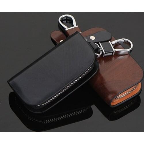 Simple Leather Car Smart Remote Key Case Bag Holder Zipper Pouch Keychain Leather Key Protector Key Shell