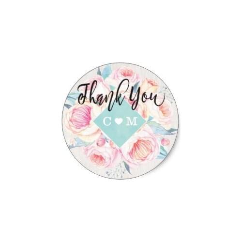3.8cm Romantic Floral Thank You Wedding Favor Stickers