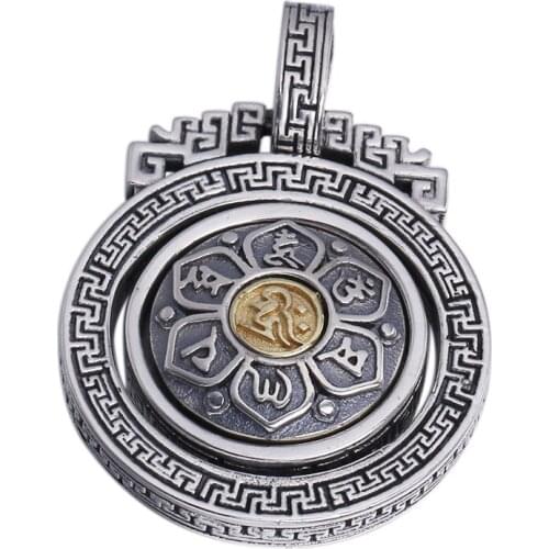 S925 sterling silver man and woman six-character mantra turning pendant Thai silver retro trendy personality necklace pendant