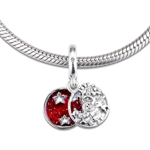 Santa Love Peace Joy Dangle Red Enamel Christmas Stars Charms for Silver 925 Original Chain Bracelets Women DIY Jewelry Making