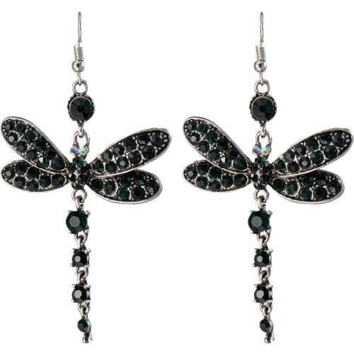 Boho Earring Creative Fashion Inlaid Multicolor Crystal Silver color Plated Dragonfly Hook Gorgeous Shape Earrings For Women