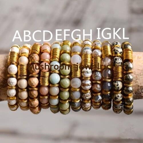 Boho Chic Ruffle Washe Stone Strech Bracelet Gold Wave Gold Beads Bracelet