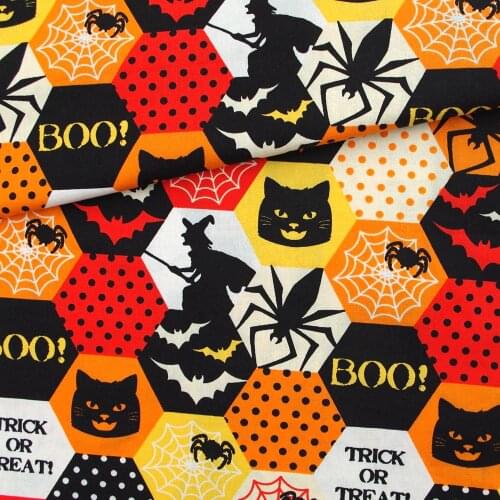 108cmx100cm Cotton Woven Fabric - Bat,Cat,Spider and dot (016)