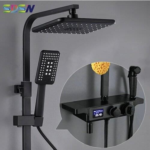 Thermostatic Shower Set SDSN Matte Black Digital Bathroom Shower System Quality Brass Bathtub Mixer Faucet Black Shower Sets