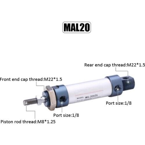 MAL 20mm Bore 175mm-500mm Stroke Aluminum Alloy Pneumatic Cylinder Double Acting Single Rod Air Cylinder