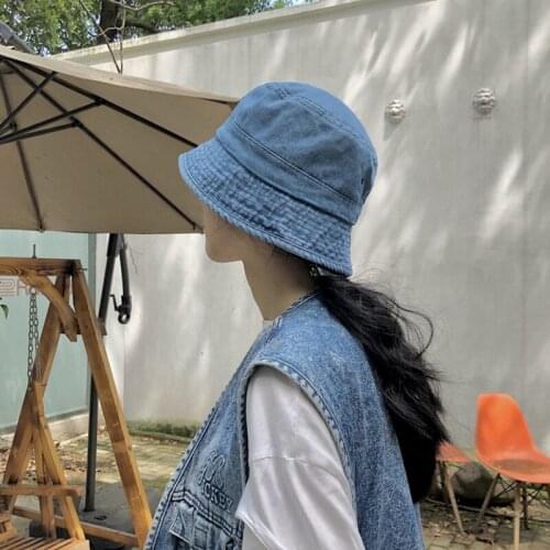 Japanese Vintage Summer Jeans Fisherman Bucket Hat Distressed Wide Brim Washed 100% Cotton Denim Cowboy Basin Cap