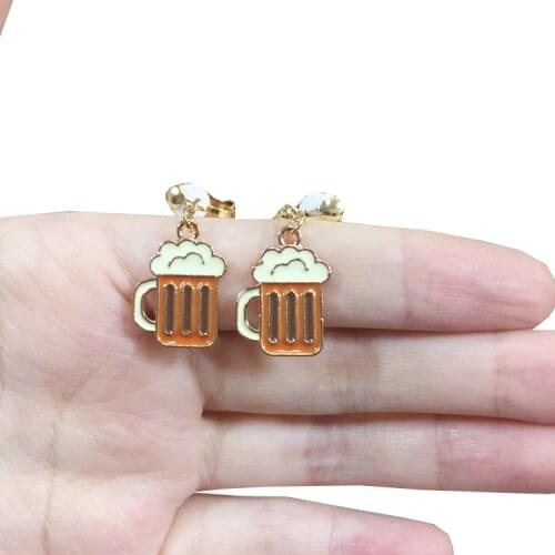 Korea Style Cartoon Shape Coffee Cup Funny Clip on Earrings Without Piercing for Girls Cute Lovely No Hole Ear Clip jewelry