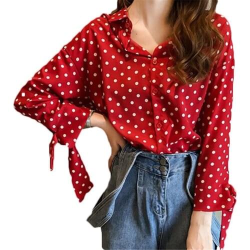 2021 New Spring Summer Wave Point Shirts Womens 3/4 sleeved Blouse lazy Chic wind port flavor Shirt Blousa Tops V426