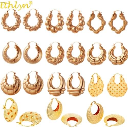 Ethlyn Bag Shape Earrings for Women Gold Plating Hollow Pentagram Earring Circle Round Earrings Trendy Wedding Jewelry E180