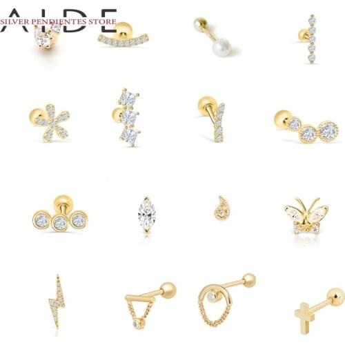 AIDE Square Zircon All-Match Earrings 100% 925 Sterling Silver Small Piercing Stud Earrings Set 2020 Wholesale Jewelry Oorbellen