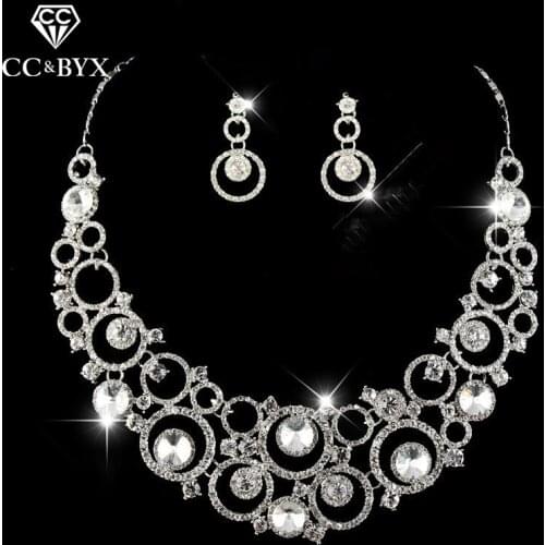 Fashion Jewelry Bridal Jewelry Sets Round Earring and Necklace Pearl Crystal Wedding Party Ladys Accessories Wholesale D013