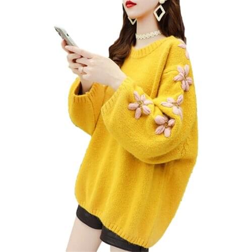 2021 Autumn Winter Fashion Jacquard Knitted Sweater Women Loose Short Jumper Ladies O-Neck Long Sleeve Knit Pullover Tops Female
