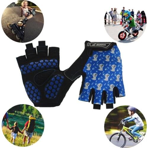 1Pair Kids Cycling Gloves Smile Dogs Print Half-Finger Gloves Riding Equipment for Girls Boys Sport Gloves 3-12 Years